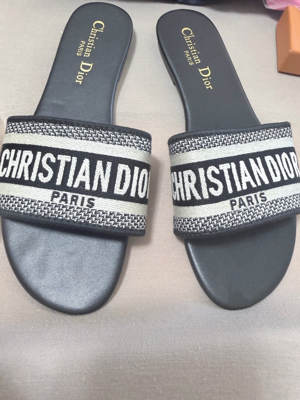 Christian Dior Black & White Logo Slide Sandals